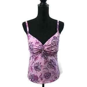 Lands End Pink Purple Floral Tankini Under-Wire Swim Top‎ Sz 12